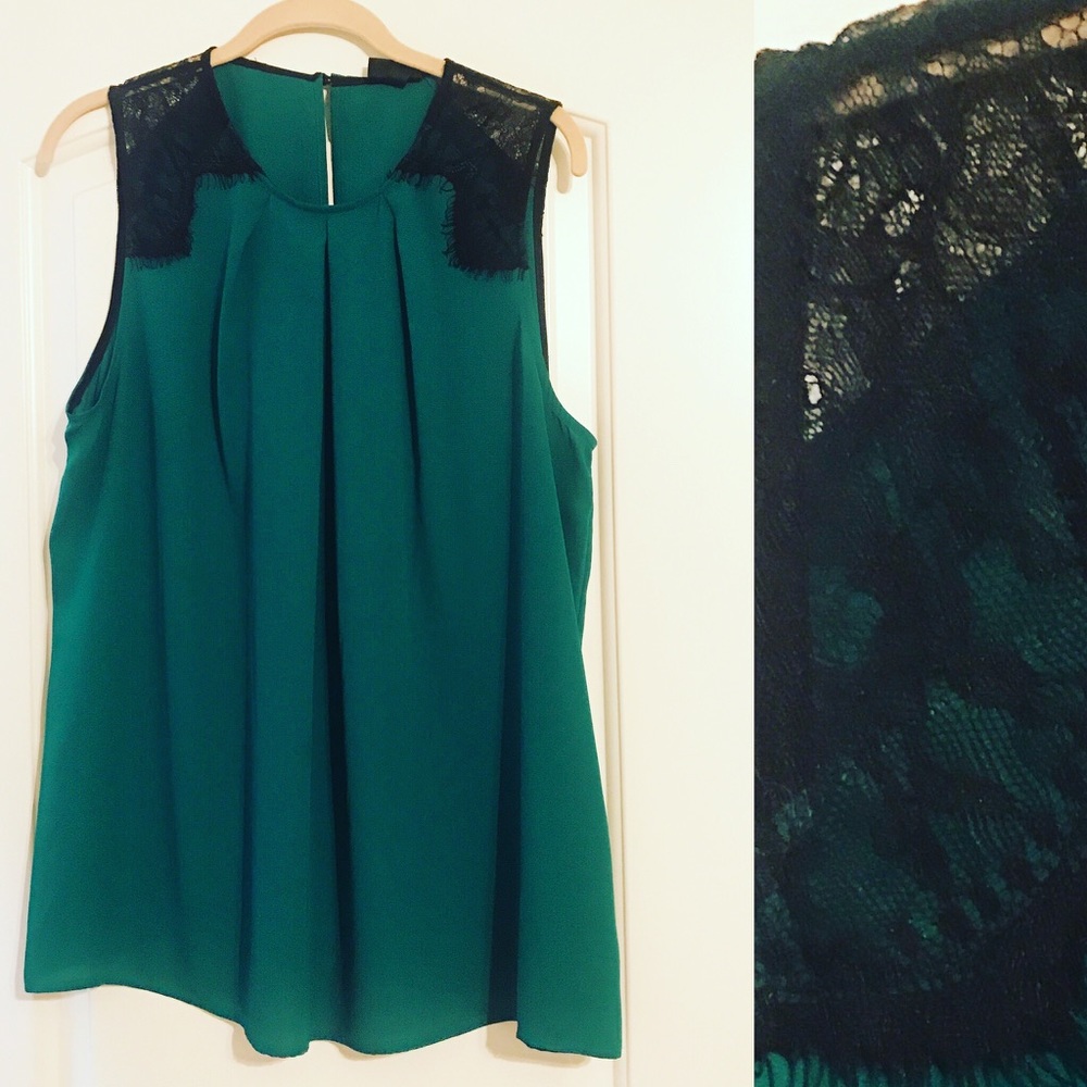 Green and black lace top